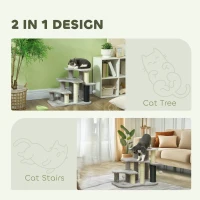 PawHut 2-in-1 Cat Tree, Pet Stairs w/ Scratching Post, Toy Balls, for Bed, Sofa, Couch, Light Grey(m-4)