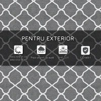 Outsunny Covor pentru Exterior 182x274 cm Reversibil, Covor Pliabil din Polipropilen 310 g/m² Gri si Alb(m-5)