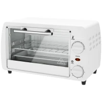 HOMCOM Mini Forno Elétrico 10 Litros 750W com Temperatura até 230 °C Temporizador 60 Minutos Bandeja e Grade 36,5x26x22 cm Branco(m-10)