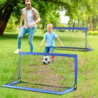 HOMCOM Set of 2 Football Goal Net 6 x 3 ft Foldable Outdoor Sport Training Teens Adults Football with Carrying Bag Blue(m-10)