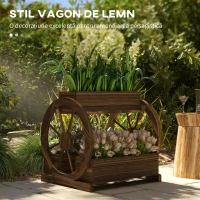 Outsunny Jardinieră în Lemn pentru Exterior pe 2 Nivele cu 3 Ghivece și Roți de Căruță în Stil Rustic, 64x54x60 cm(m-4)