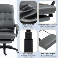 Vinsetto Cadeira de Escritório Ergonómica Giratória Reclinável Estofada em PU com Altura Ajustável 65x65x118-125 cm Cinza Escuro(m-7)