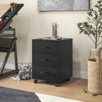 HOMCOM 3 Drawer File Cabinet, Mobile Filing Cabinet on Wheels for Home Office, Study, Black(m-10)