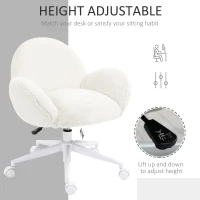 HOMCOM Makeup Vanity Chair, Cute Fluffy Desk Chair with Rolling Wheels for Bedroom Living Room, Cream White(m-4)