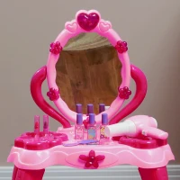 AIYAPLAY Kids Dressing Table with mirror, Stool, Light, Music, 15 Accessories, for Ages 3-6 Years, Pink(m-9)