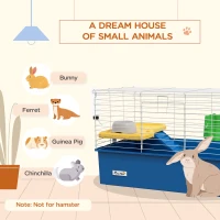 PawHut Chinchillas Small Rabbit Guinea Pig Small Animal Cage, Pet Playhouse, with Platform, Ramp, 71 x 46 x 47cm, Blue(m-4)