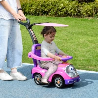 AIYAPLAY 3 in 1 Ride on Push Car, Cartoon Robot Theme Foot to Floor Slider w/ Handle Light Music Horn, Storage - Pink(m-2)