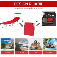 Outsunny Sezlong de exterior pliabil cu spătar reglabil, șezlong rabatabil cu baldachin pentru plajă, camping, drumeții, grădină(m-5)