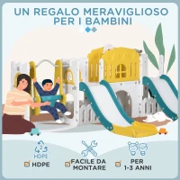 AIYAPLAY Gioco per Bambini 8 in 1 con 2 Scivoli e Altalena Età 1-3 Anni, Scaletta e Canestro, Giallo(m-7)