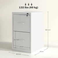 HOMCOM Two-Drawer Modern Steel Filing Cabinet - White(m-3)