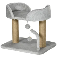 PawHut Arranhador para Gatos Pequenos Altura 42 cm Arranhador para Gatos com Cama Bolas Supensas e Postes de Juta 48x38x42 cm Cinza(m-11)