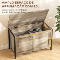HOMCOM Baú de Armazenamento 95L Baú de Arrumação com Tampa Banco de Armazenamento com Dobradiça de Segurança  80x40x50 cm Cinza Claro(m-4)