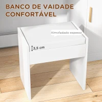 HOMCOM Toucador de Maquilhagem com Banco Mesa de Maquilhagem com Espelho LED Gavetas Prateleira Ajustável e Prateleiras Abertas Branco(m-7)