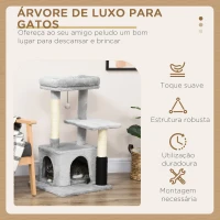 PawHut Arranhador para Gatos Médios com Casa Plataforma Bola Brinquedo Arranhador e Postes de Sisal 48x48x85 cm Cinza(m-4)