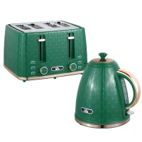 HOMCOM Kettle and Toaster Set, 1.7L 3000W Fast Boil Jug Kettle with Auto Shut Off, 4 Slice Toaster with 7 Level Browning Controls & Crumb Tray, Green(m-11)