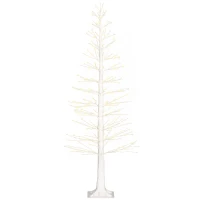 HOMCOM LED-Verlichte Kunstkerstboom, 180 cm met Realistische Schors, Wit(m-10)