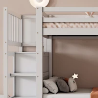 Triple Bunk Bed, Solid Pine Wood Frame with Ladder and Four Drawers, Space-Saving Design, 247x95x48.5 cm, White(m-7)