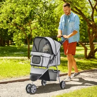 PawHut Hundewagen Hundebuggy bis 10 kg Klappbar Bodenkorb 2 Becherhalter verstellbares Vordach Grau(m-2)