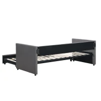 Upholstered Single Sofa Bed with Pull-Out Bottom Bed, Converts to Double Sofa Bed, Space-Saving Daybed, 203x191x73 cm, Gray(m-13)