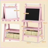 AIYAPLAY 3 in 1 Kids Easel Double-Sided Magnetic Whiteboard and Chalkboard with Paper Roll, Storage Baskets - Pink(m-3)