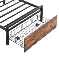 Single Metal Bed with LED Light Strip, Drawer, and USB Ports, Home and Furniture Bedroom Furniture, 207.5x90.5x105 cm, Black + Dark Walnut(m-16)