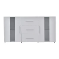 Credenza Moderna con LED Multicolore, 3 Cassetti e 2 Armadietti, Ampio Spazio, per Soggiorno e Cucina, 140x35x70 cm, Bianco(m-2)