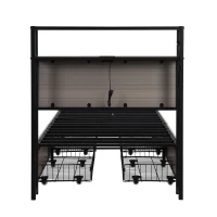 Metal Single Bed with LED Light Strip, 4 Drawers, and 3 USB Ports, Ideal for Home and Bedroom Furniture, 207x90.5x105 cm, Grey(m-18)