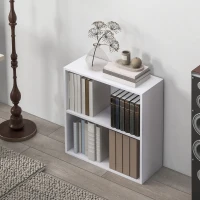 HOMCOM 2 Tier Bookshelf, Low Bookcase with Adjustable Shelf, 2 Compartments for Home Office, Living Room, Study, White(m-7)