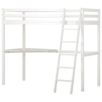 Single 3FT Loft Bed Frame with Desk, High Sleeper Bunk Bed for Children, Solid Pine Wood, 198x97x172 cm, White(m-13)
