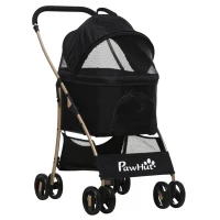 PawHut 2-in-1 Hundewagen und Transportkorb bis 10 kg Klappbar Netzfenster Bodenkorb 82 cm x 49,5 cm x 98 cm Schwarz(m-12)