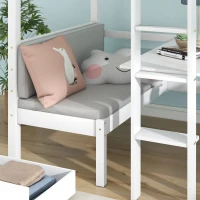 Functional Loft Bunk Bed with Desk and Storage, Twin Bedframe with Drawers and Cushions, Space-Saving Design, 196x101x168 cm, White(m-10)