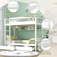 Bunk Bed for Kids, Solid Pine Wood Frame with Under Bed Drawer Storage and Shelves, Ideal for Kids Storage, 198x99.5x152 cm, White(m-4)
