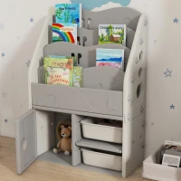 AIYAPLAY Kids Storage Units with 2 Storage Boxes, 4 Tier Bookshelf, Cabinet, 67 x 29 x 98cm Light Grey(m-9)