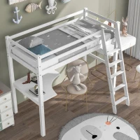 Single 3FT Loft Bed Frame with Desk, High Sleeper Bunk Bed for Children, Solid Pine Wood, 198x97x172 cm, White(m-5)