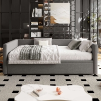 Upholstered Single Sofa Bed with Pull-Out Bottom Bed, Converts to Double Sofa Bed, Space-Saving Daybed, 203x191x73 cm, Gray