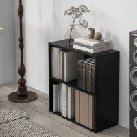 HOMCOM 2 Tier Bookshelf, Low Bookcase with Adjustable Shelf, 2 Compartments for Home Office, Living Room, Study, Black(m-7)