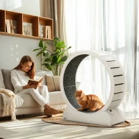 PawHut 39.4" Wooden Cat Running Wheel with Brake, White(m-2)