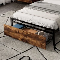 Single Metal Bed with LED Light Strip, Drawer, and USB Ports, Home and Furniture Bedroom Furniture, 207.5x90.5x105 cm, Black + Dark Walnut(m-13)