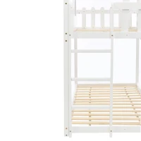Children's Bunk Bed Frame with Ladder, House Bed, Space-Saving Design, Ideal for Kids' Room Storage, 200.5x98.5x189.5 cm, White(m-10)