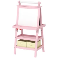AIYAPLAY 3 in 1 Kids Easel Double-Sided Magnetic Whiteboard and Chalkboard with Paper Roll, Storage Baskets - Pink(m-11)
