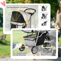 PawHut Hundewagen Hundebuggy bis 10 kg Klappbar Bodenkorb 2 Becherhalter verstellbares Vordach Grau(m-6)