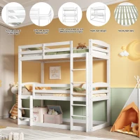 Triple Bunk Bed with Ladder, Solid Pine Wood Frame, Space-Saving Design, 195x96.5x191.5 cm, White(m-4)
