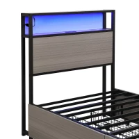 Metal Single Bed with LED Light Strip, 4 Drawers, and 3 USB Ports, Ideal for Home and Bedroom Furniture, 207x90.5x105 cm, Grey(m-13)