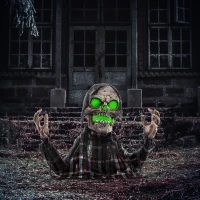 HOMCOM Halloween Decoratie Grondverschijning-Skelet, Buigzame Armen, Gloeiende Ogen, Griezelig Huilen(m-2)