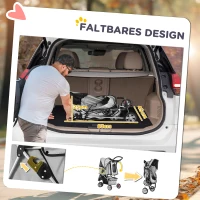 PawHut Hundewagen Hundebuggy bis 10 kg Klappbar Bodenkorb 2 Becherhalter verstellbares Vordach Grau(m-5)