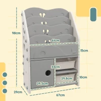AIYAPLAY Kids Storage Units with 2 Storage Boxes, 4 Tier Bookshelf, Cabinet, 67 x 29 x 98cm Light Grey(m-3)