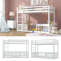 Children's Bunk Bed with Safety Railings and Right-Angled Ladder, Solid Pine Wood, Kids Storage Solution, 198x101.5x150 cm, White(m-5)