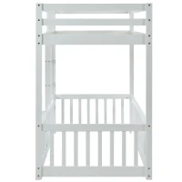 Children's Bunk Bed with Safety Railings and Right-Angled Ladder, Solid Pine Wood, Kids Storage Solution, 198x101.5x150 cm, White(m-13)