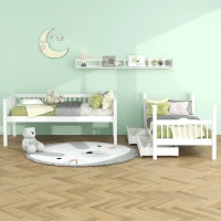 Bunk Bed for Kids, Solid Pine Wood Frame with Under Bed Drawer Storage and Shelves, Ideal for Kids Storage, 198x99.5x152 cm, White(m-7)