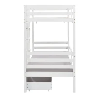 Functional Loft Bunk Bed with Desk and Storage, Twin Bedframe with Drawers and Cushions, Space-Saving Design, 196x101x168 cm, White(m-17)